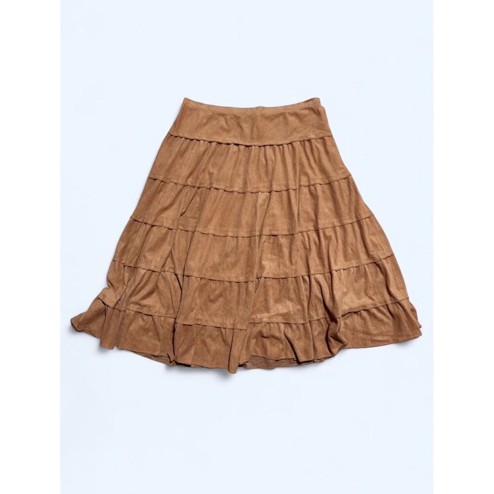 Sahalie Boho Faux Suede Tan Tiered Ruffle Skirt Size 6